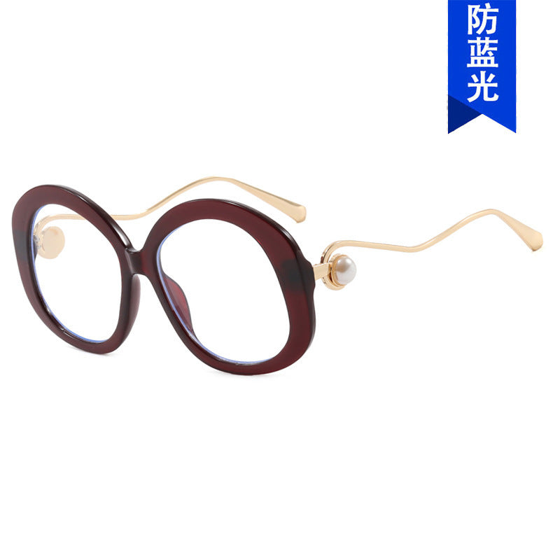 Plain Personality Vintage Pearl Anti-blue Light Glasses