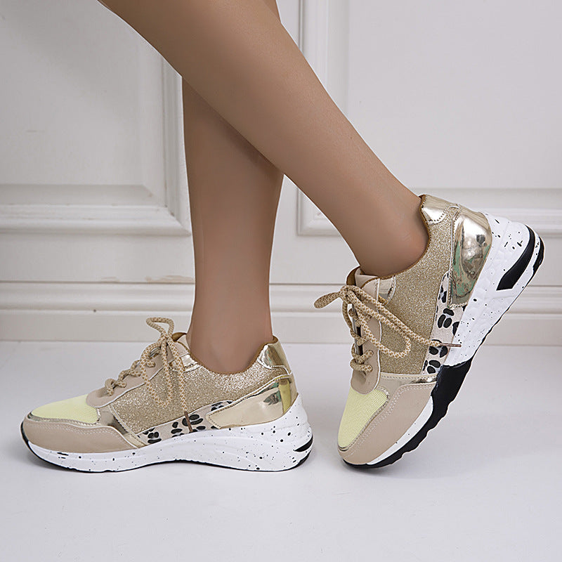 Fall New Thick-soled Leopard Print Color Matching Old Shoes