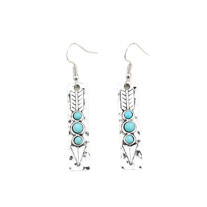 Long Strip Inlaid Turquoise Temperament Alloy Trendy Earrings