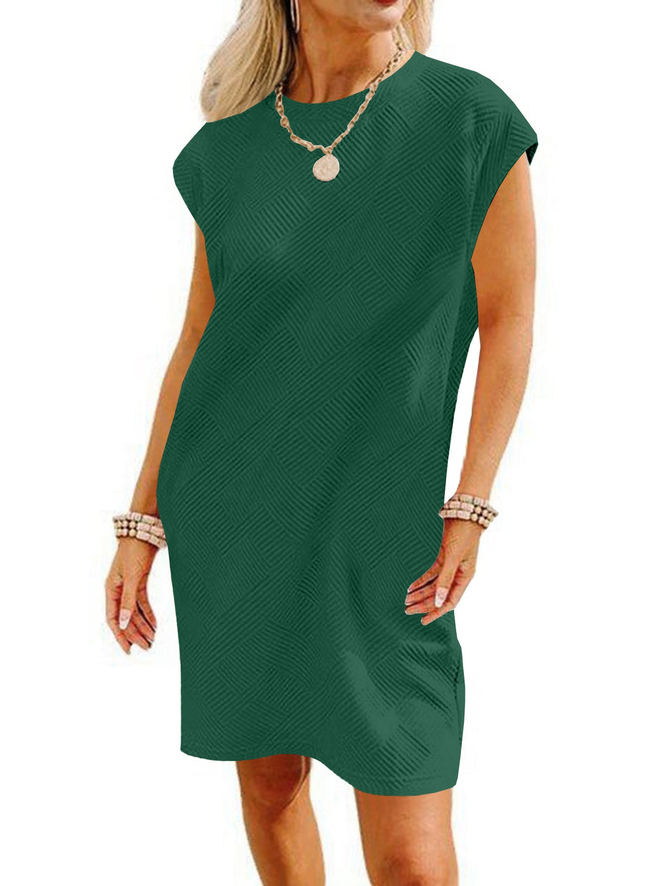 Pocket Texture Fabric Casual Dress Women