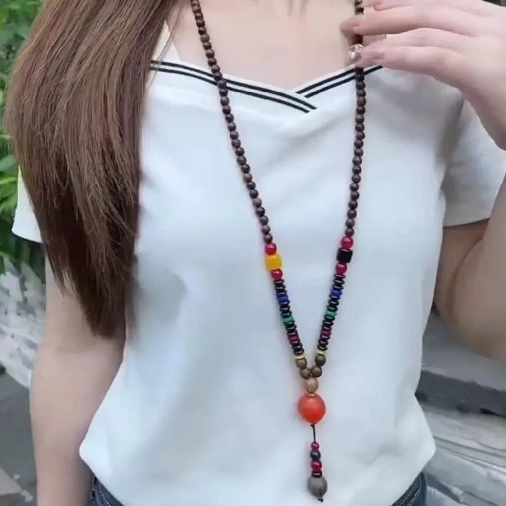 Retro Ethnic Sweater Chain Long Wooden Pendant