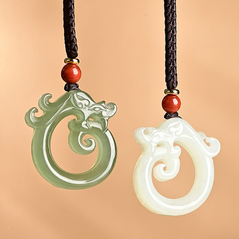 Xinjiang Hetian Jade Greenish White Jade Pendant Twelve Zodiac Dragon Necklace