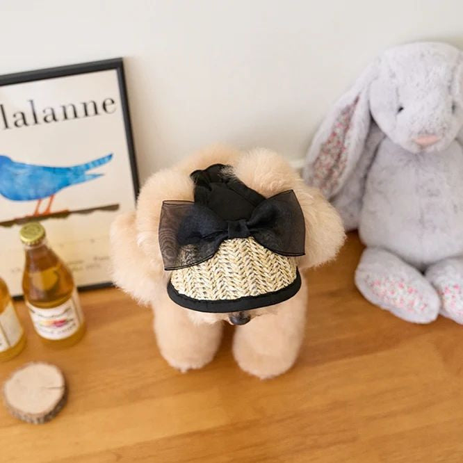 Lace Straw Sun Hat Dog Pet Rope Pig Nose Button Adjustable Hat