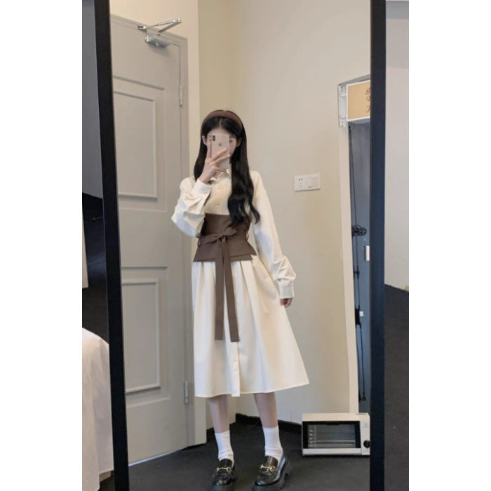 Long Sleeve Shirt Skirt Women's Temperament Slimming Dress
