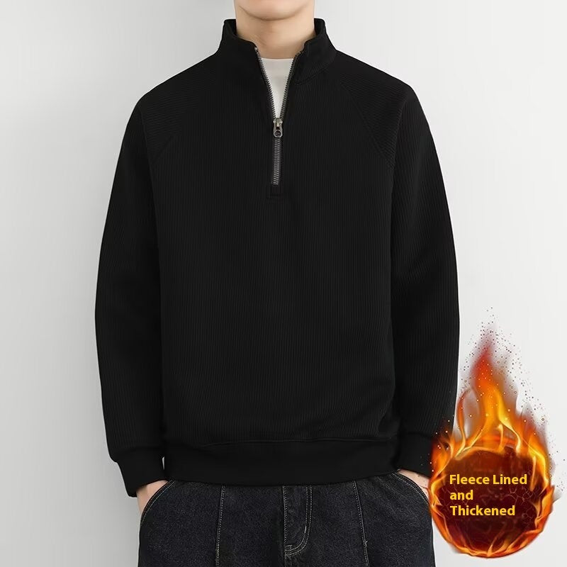 Half Zipped Stand Collar Men's Vintage Fleece-lined Thickened Casual Sweatshirt