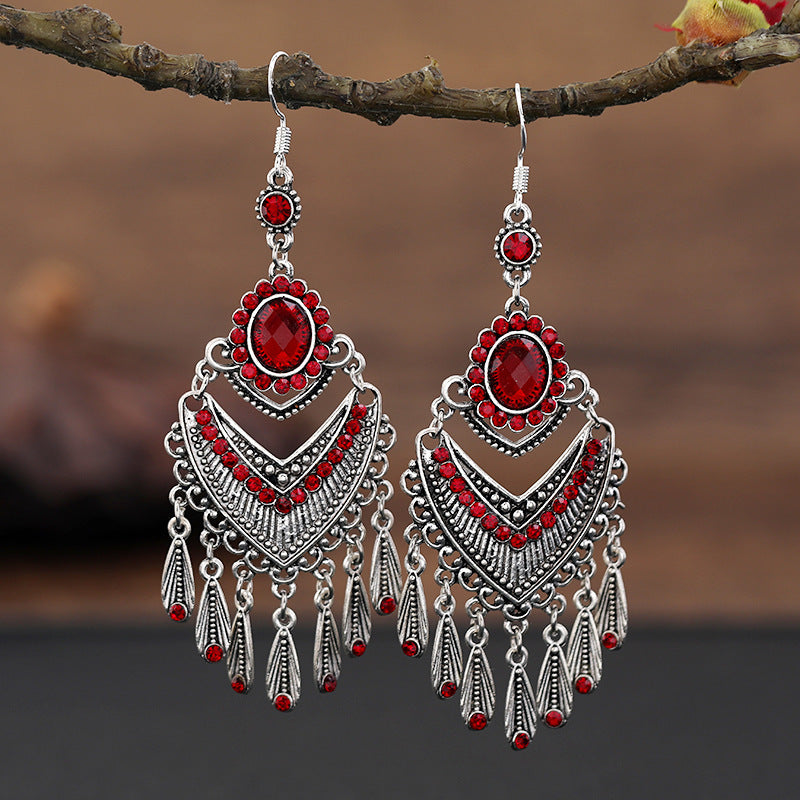 Retro Court Crystal Long Fringe Earrings