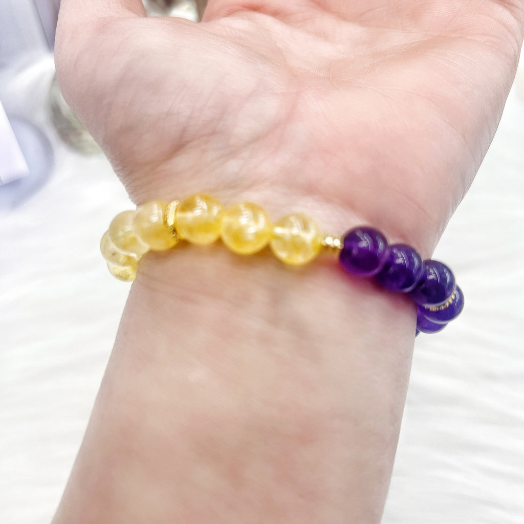 Handmade Women's Yellow Purple, Amethyst Bracelet