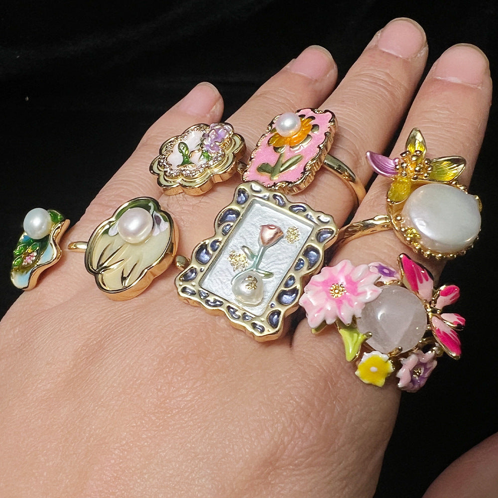 Oil Painting Series Enamel Open Ring