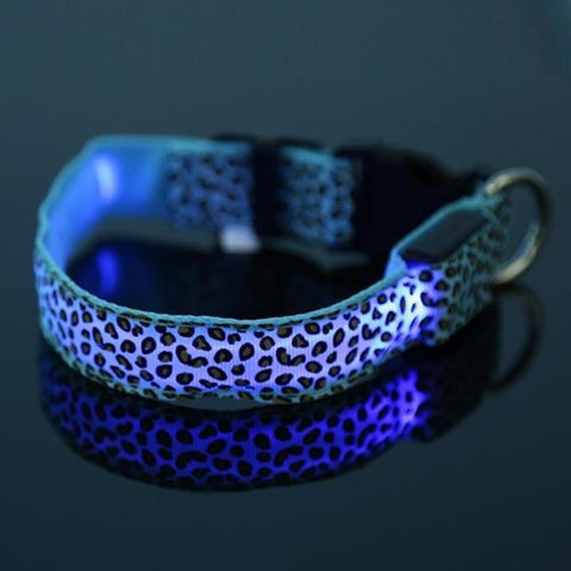 LED Dog Collar Safety Adjustable Nylon Leopard Pet Collar - EL CHEG