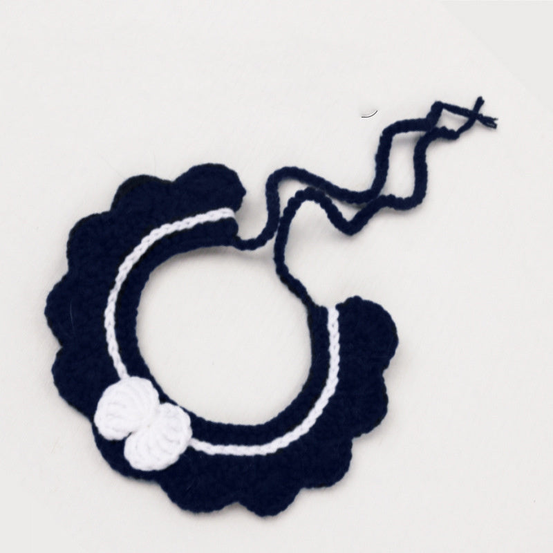 Hand-knitted Adjustable Flower Bow Cat And Dog Collar