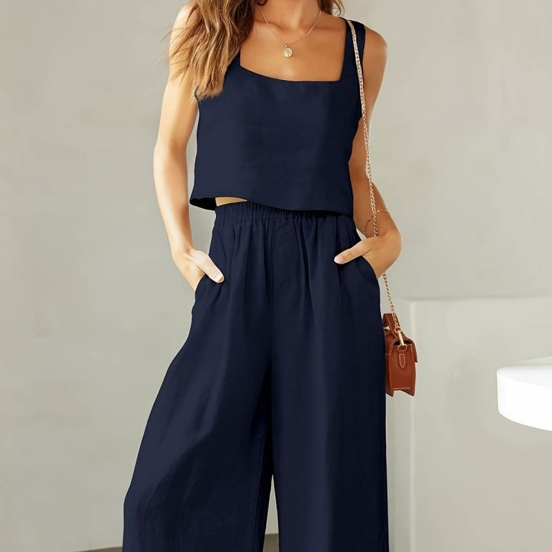 Square Collar Sleeveless Camisole Wide Leg Pants Leisure Suit