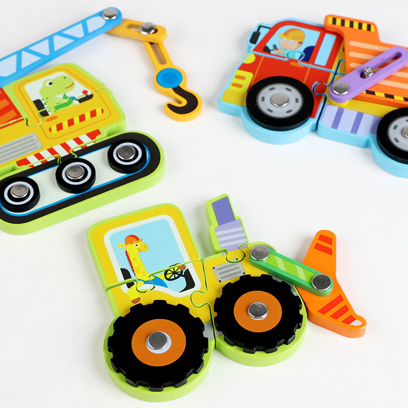 Children Early Childhood Education Develop Wooden Traffic Puzzle Toys.