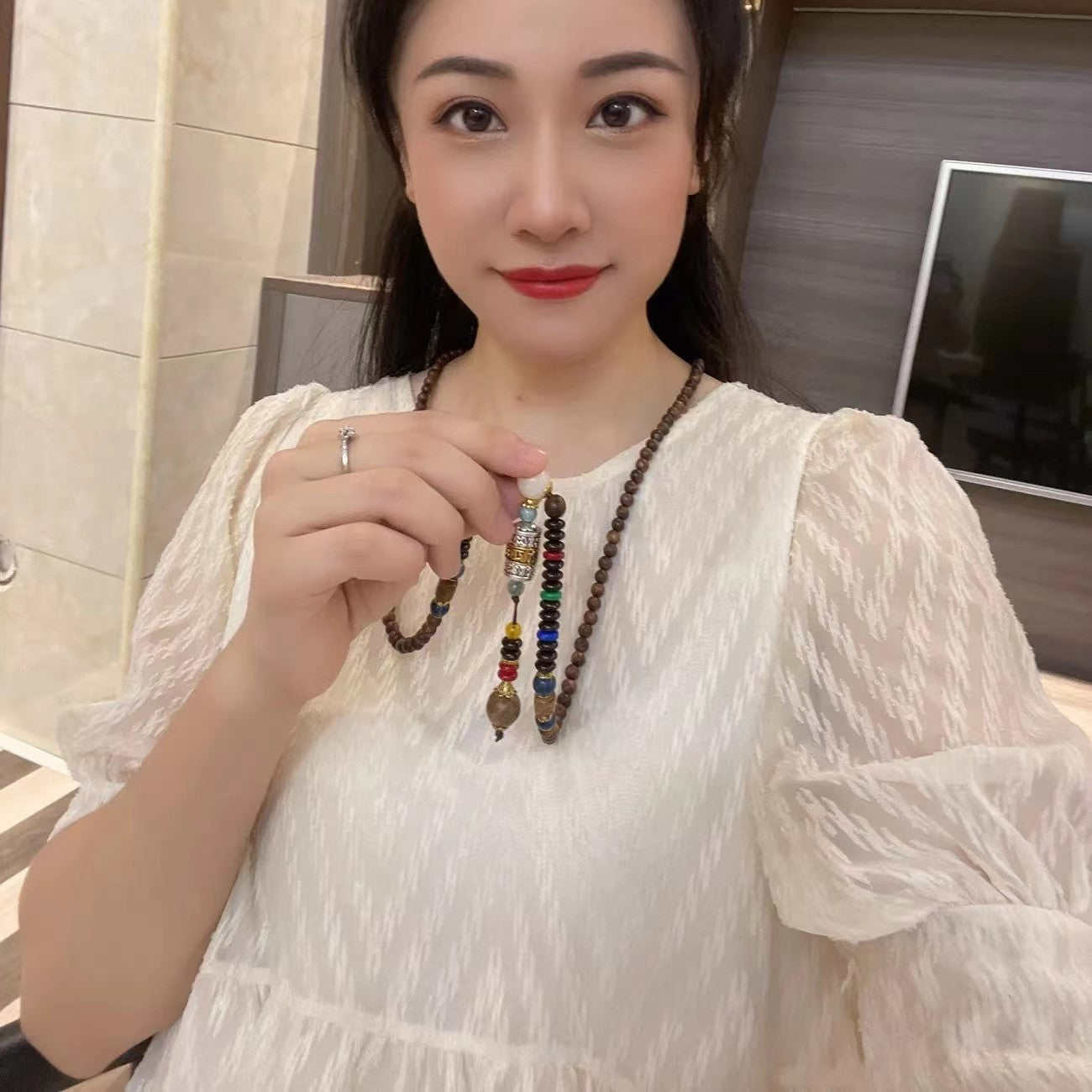 Retro Ethnic Sweater Chain Long Wooden Pendant