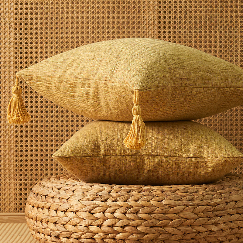Japanese Solid Color Cotton Linen Fringe Pillow