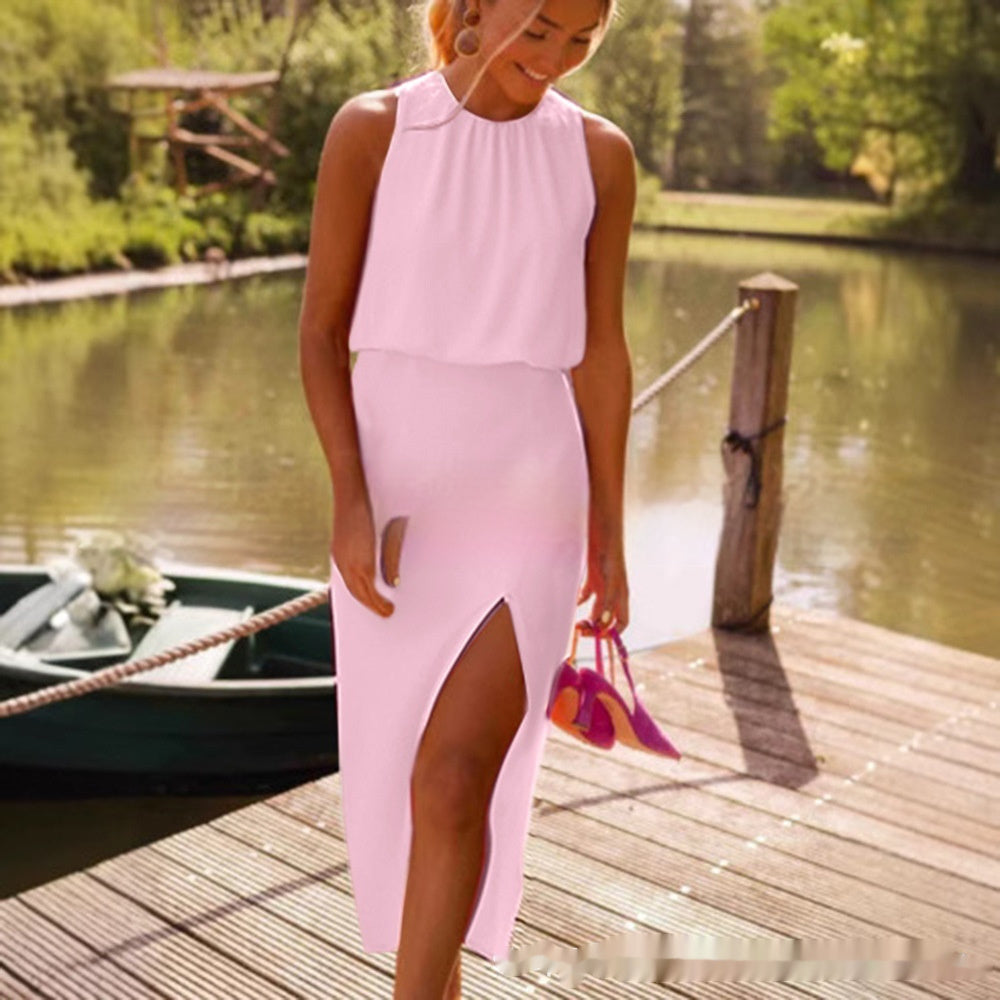 Women's Pleated Decoration Midi Skirt Dress