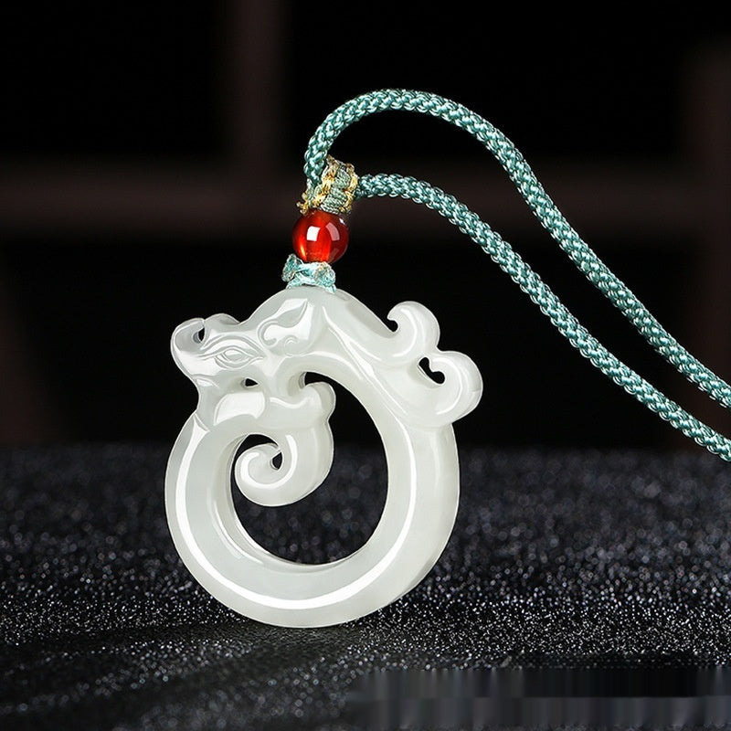 Xinjiang Hetian Jade Greenish White Jade Pendant Twelve Zodiac Dragon Necklace