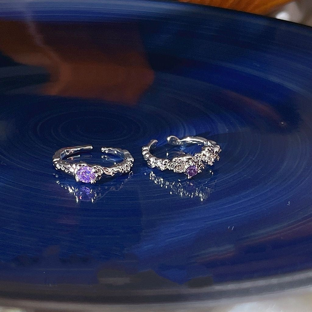 Lava Purple Diamond Light Luxury Ring Female High Sense