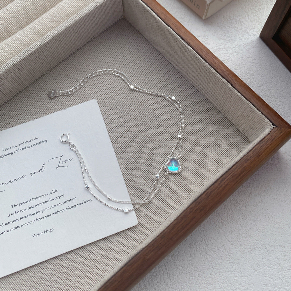 Heart Moonstone Black Agate Double-layer Bracelet For Women