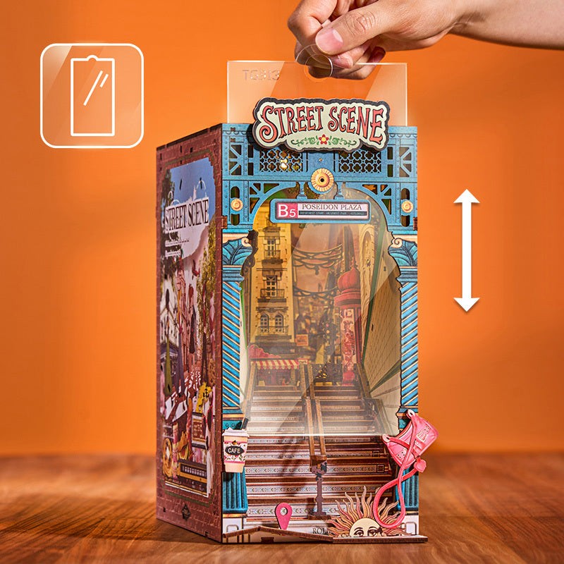 Rolife Book Nook Kit DIY 3D Wooden Miniature Street Scene With LED Lighting For Adults.