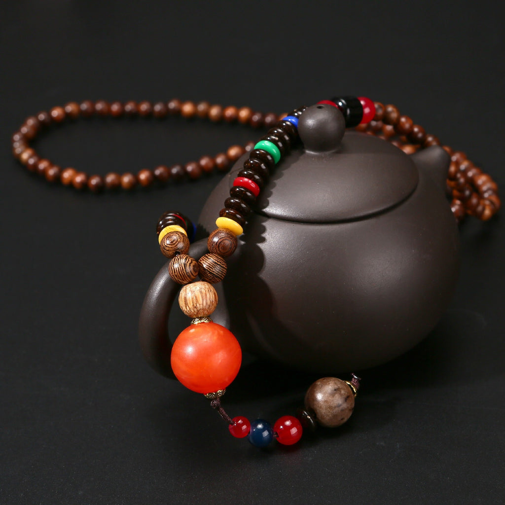 Retro Ethnic Sweater Chain Long Wooden Pendant