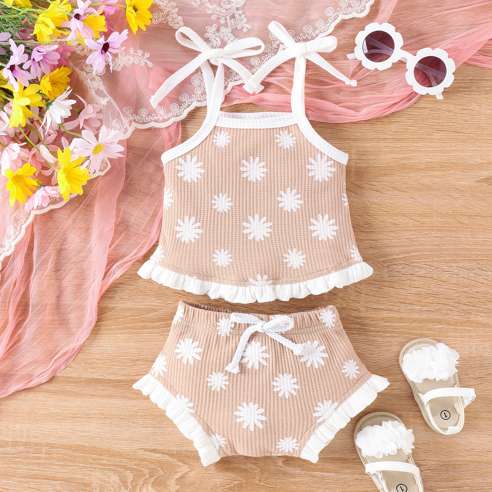 Waffle Two-piece Set Baby Triangle Shorts Suit