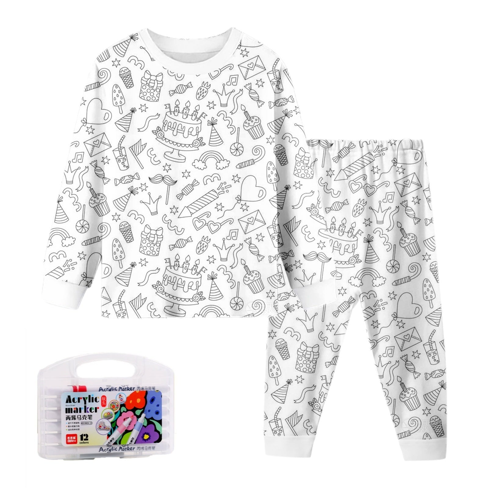 Black And White Cartoon Cartoon Pattern Long-sleeved T-shirt And Trousers Two-piece Home Wear Children's Suit