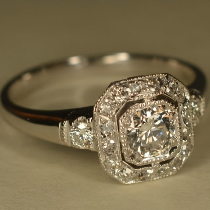 Gorgeous Square Spot Drill Platinum-plated Ring