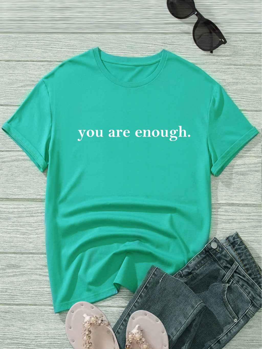 Women's Letter Printed Fashionable Round Neck Short Sleeved Shirt