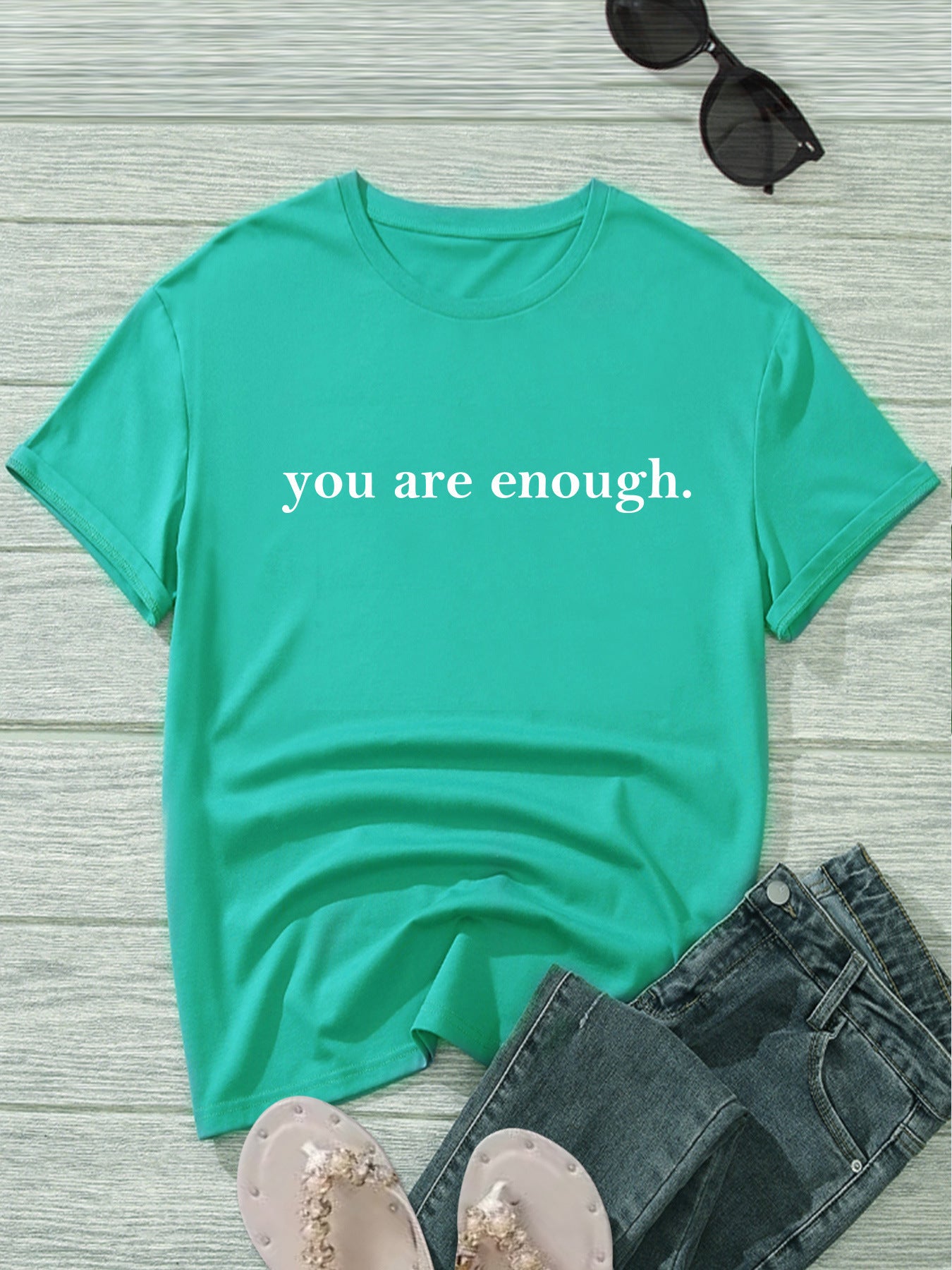 Women's Letter Printed Fashionable Round Neck Short Sleeved Shirt