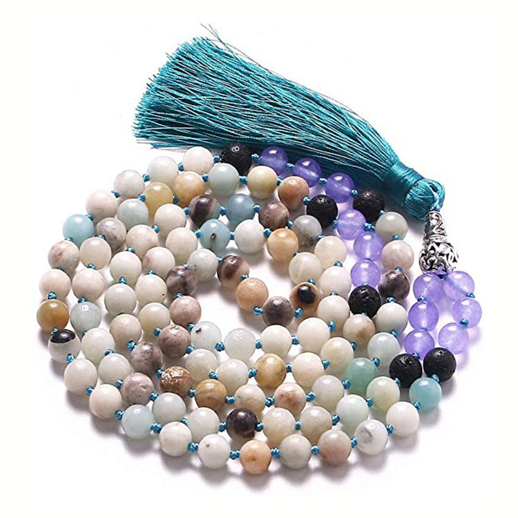 Agate Amethyst Blue Pattern Tassel Necklace