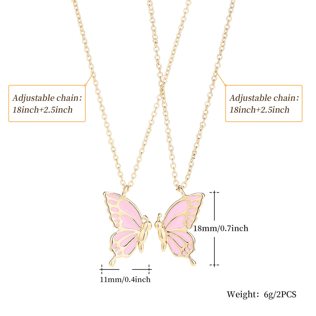 Women's Double Butterfly Drip Oil Pendant Necklace