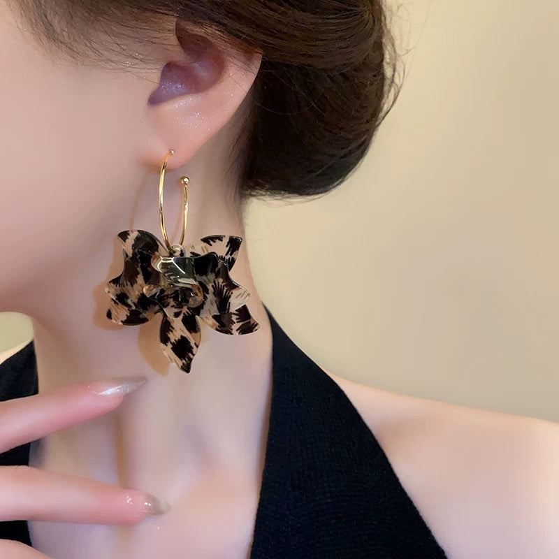 Leopard Print Flower Exaggerated Temperament Niche Design High-grade Earrings