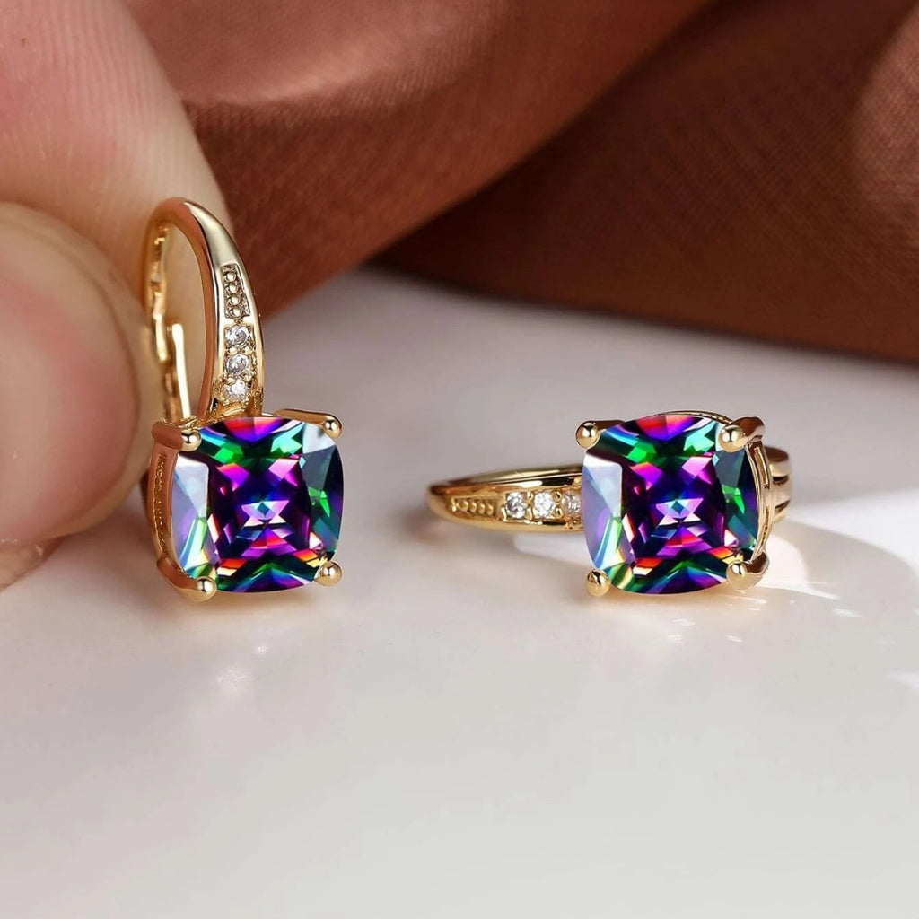 Square Colorful Moissanite Inlaid Ear Clip Advanced Sense