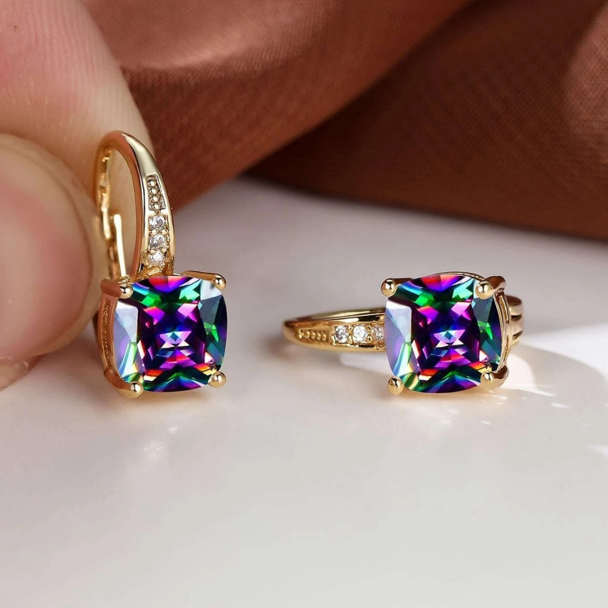 Square Colorful Moissanite Inlaid Ear Clip Advanced Sense