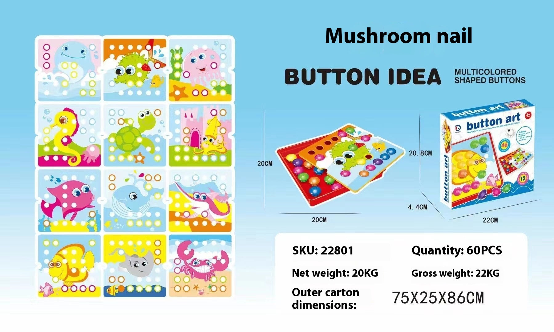 Children's Button Puzzle Mushroom Nail Early Education Perception Educational Toys.