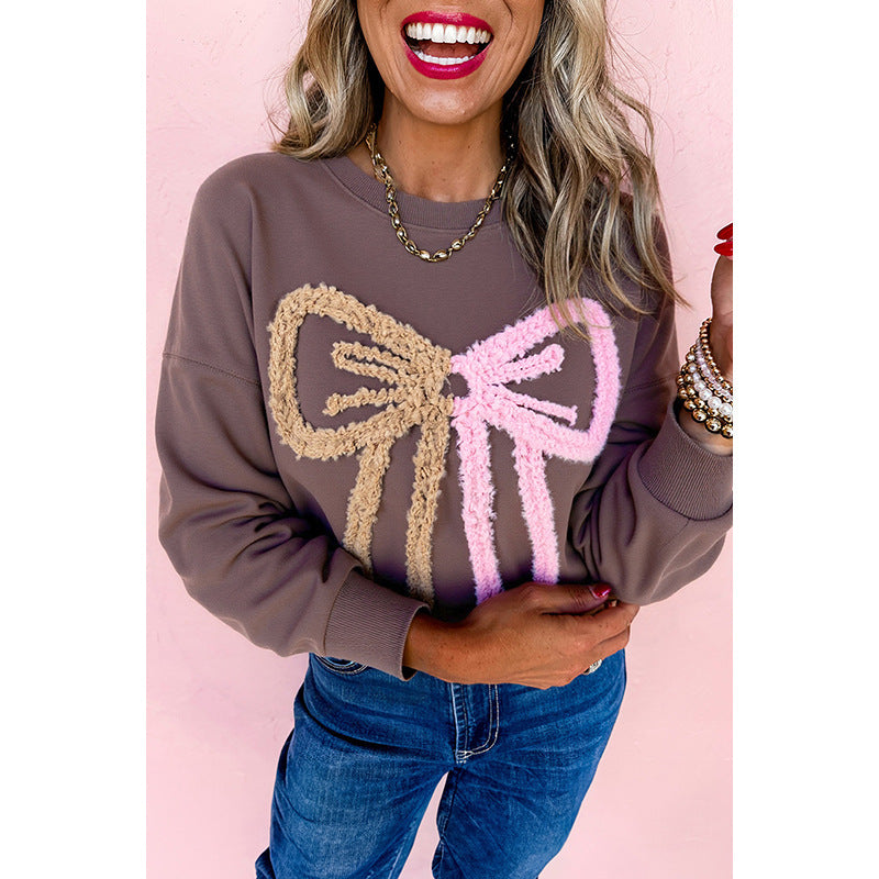 All-match Bow Stitching Loose Sweater Women