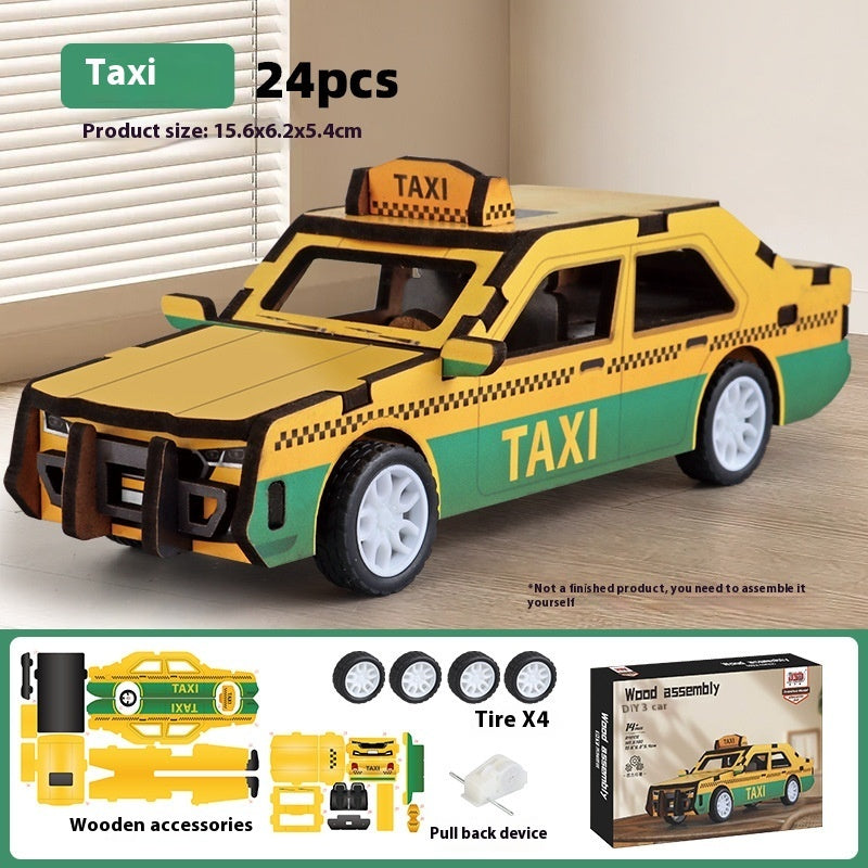 Wooden Assembled Toy Car Warrior Engineering Vehicle Fire Truck DIY Model.