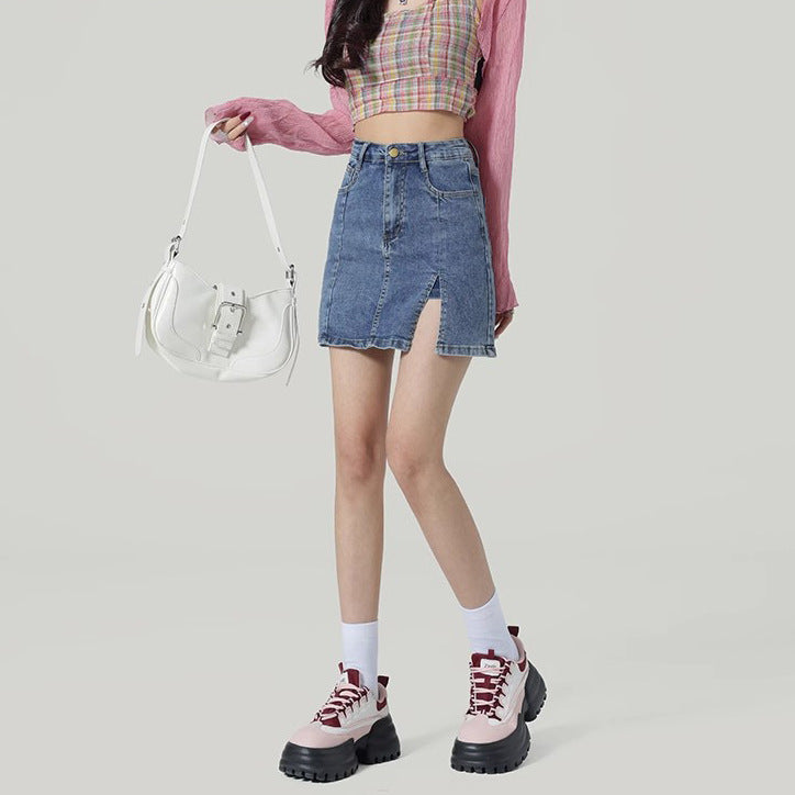 High Waist Denim Half-length Slim Slimming Hip Skirt