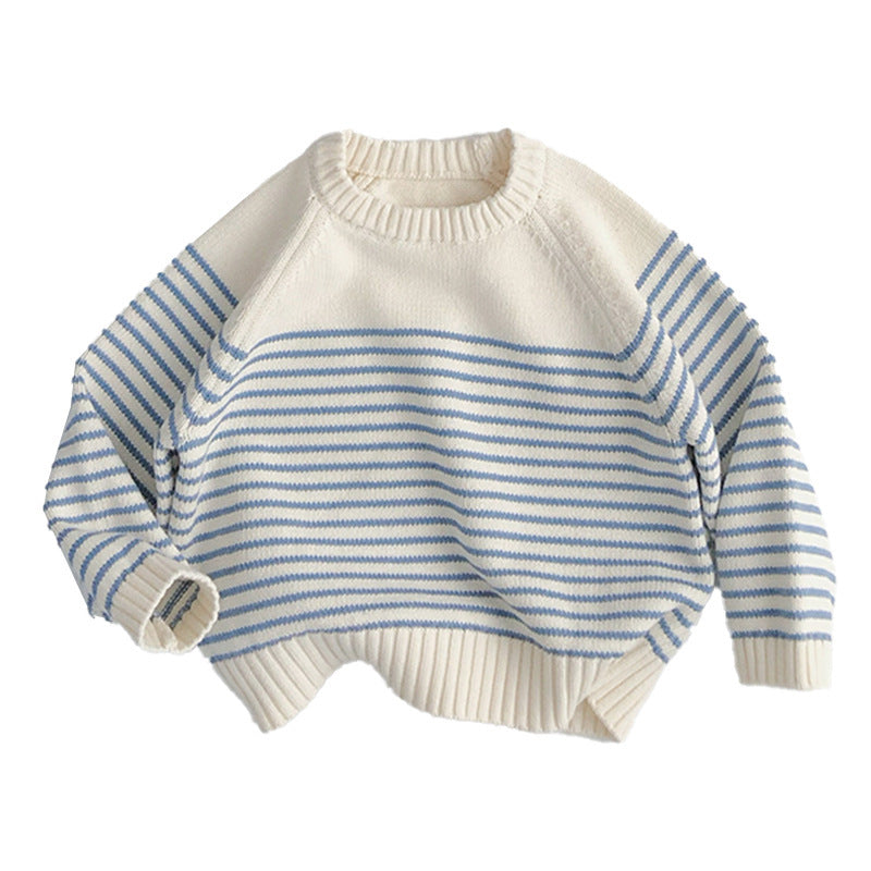 Korean Style Loose Coat Striped Plug-in Knitted Sweater