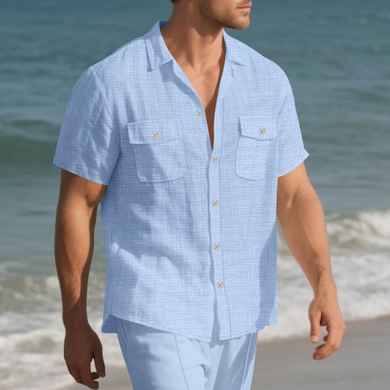 Solid Color Loose Casual Holiday Lapel Shirt Men