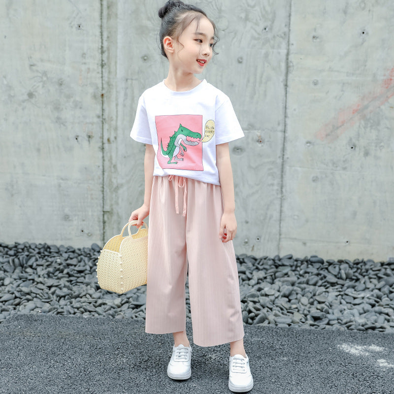 Fashion Super Western Wide Leg Pants Short Sleeve Two Piece Set
