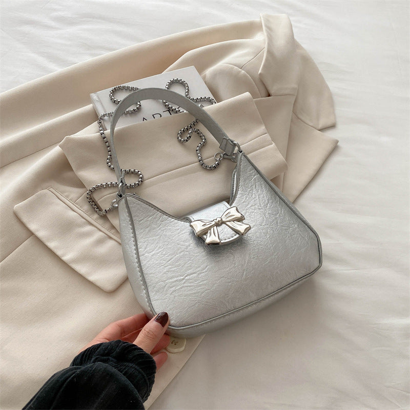 New Stylish Cute Sweet Bow Underarm Bag Textured One-shoulder