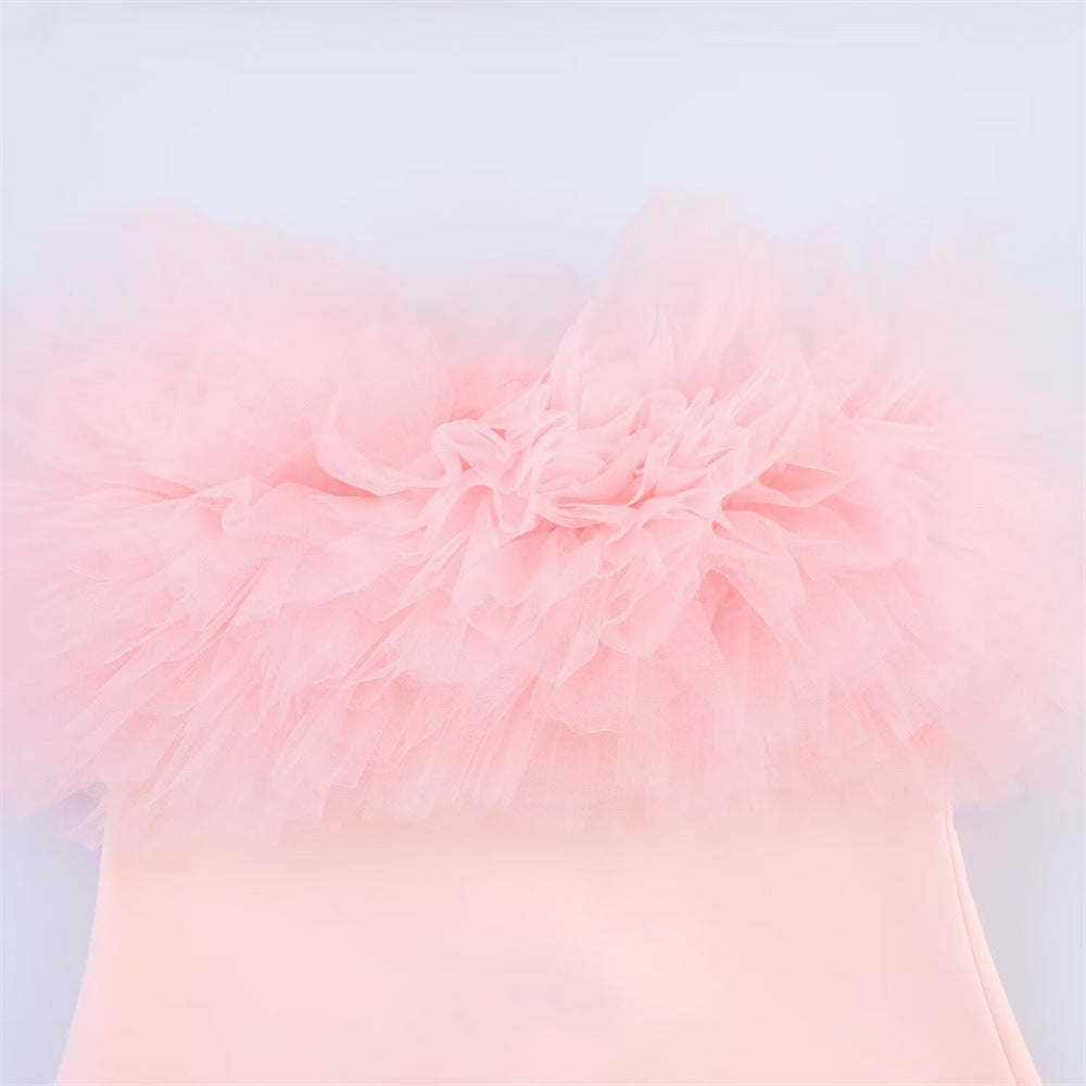 Temperament Slimming Chest Furry Tube Top Dress