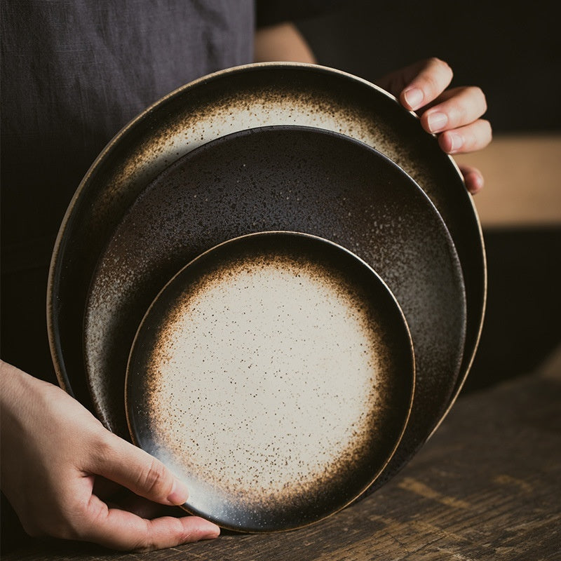 Retro Ceramic Shallow Plate Creative Color Glaze Plate Dish