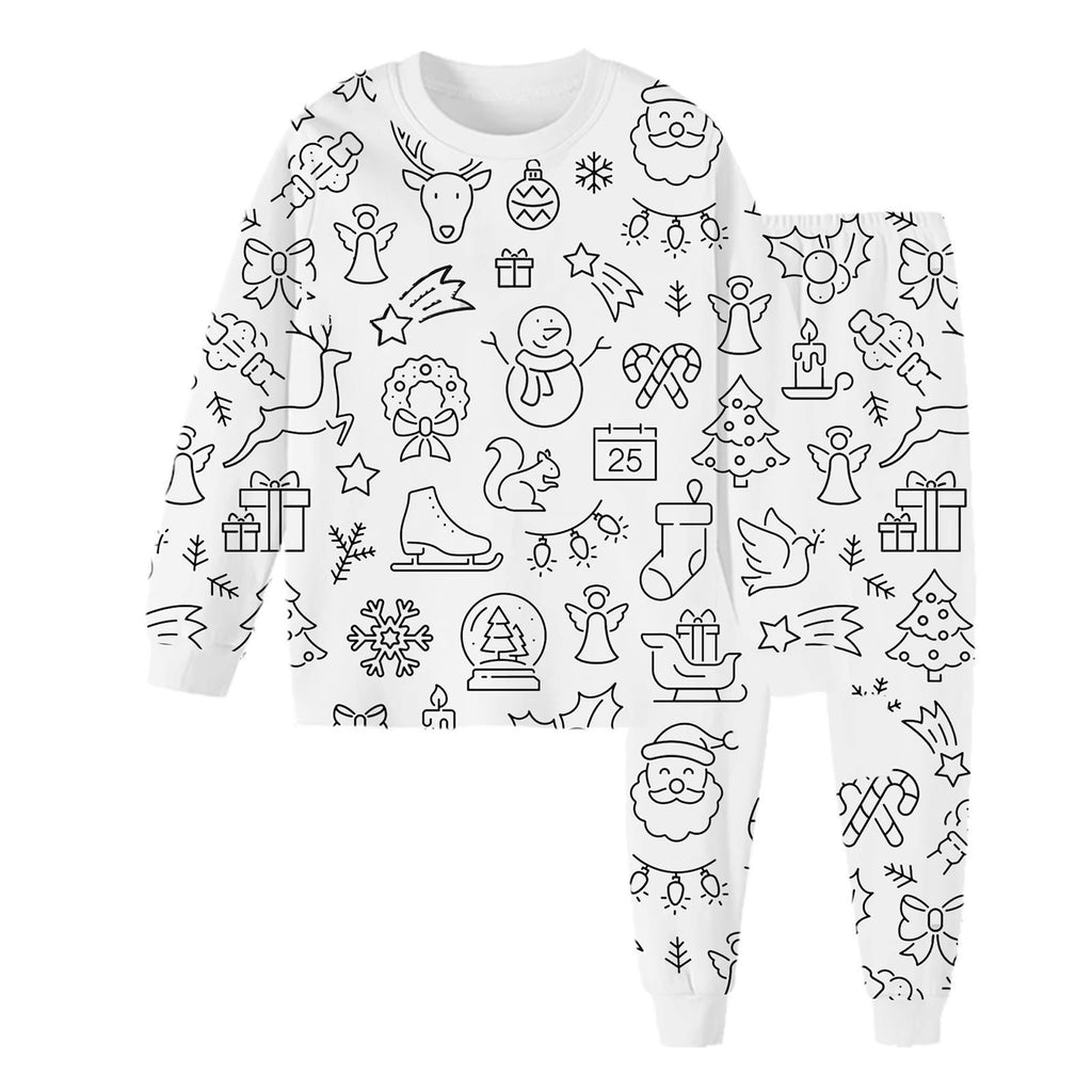 Black And White Cartoon Cartoon Pattern Long-sleeved T-shirt And Trousers Two-piece Home Wear Children's Suit