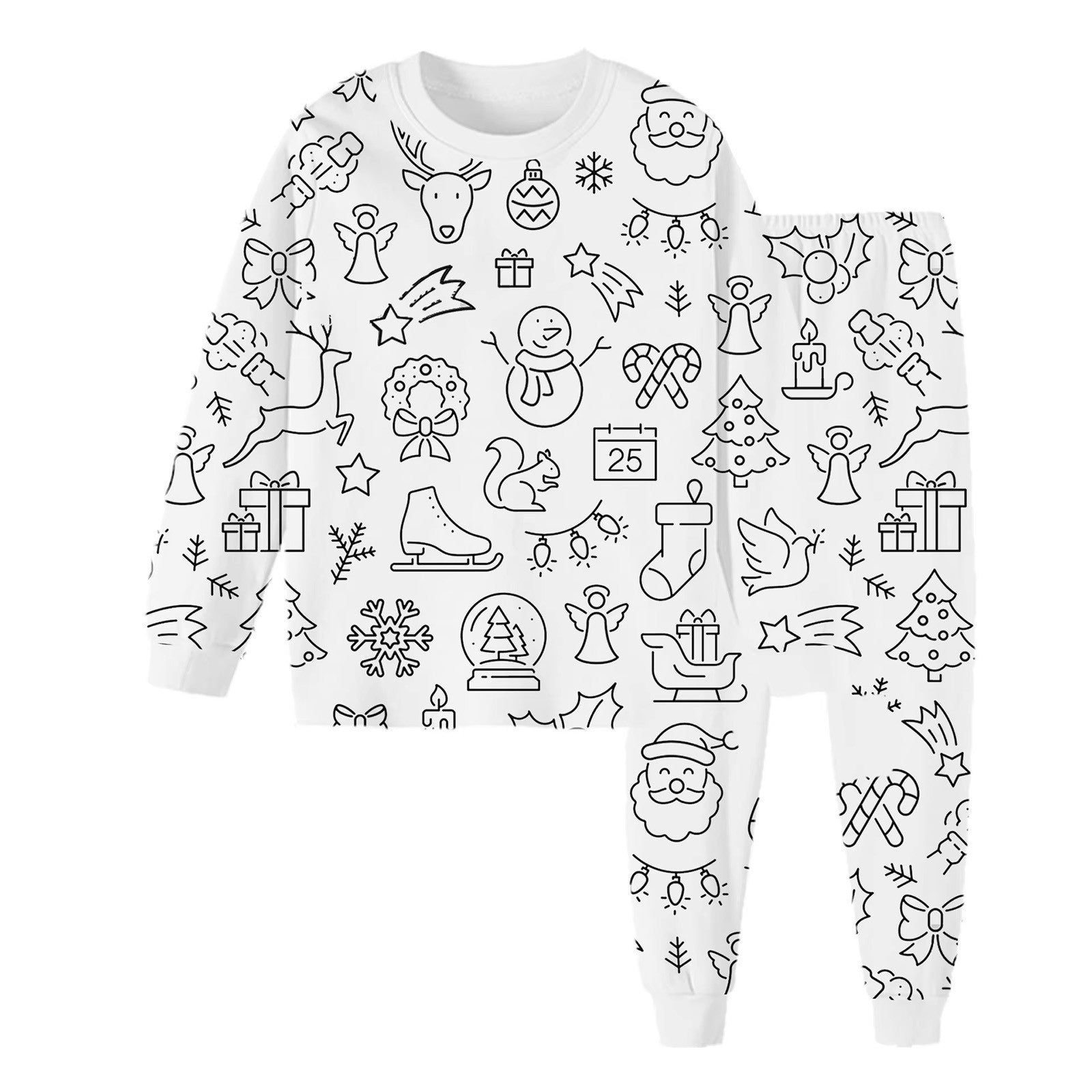 Black And White Cartoon Cartoon Pattern Long-sleeved T-shirt And Trousers Two-piece Home Wear Children's Suit