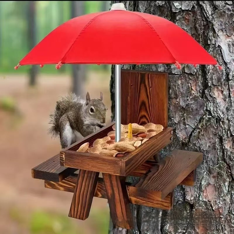 Wooden Outdoor Chipmunk Feeder Pet Dining-table Corn Bracket With Bench