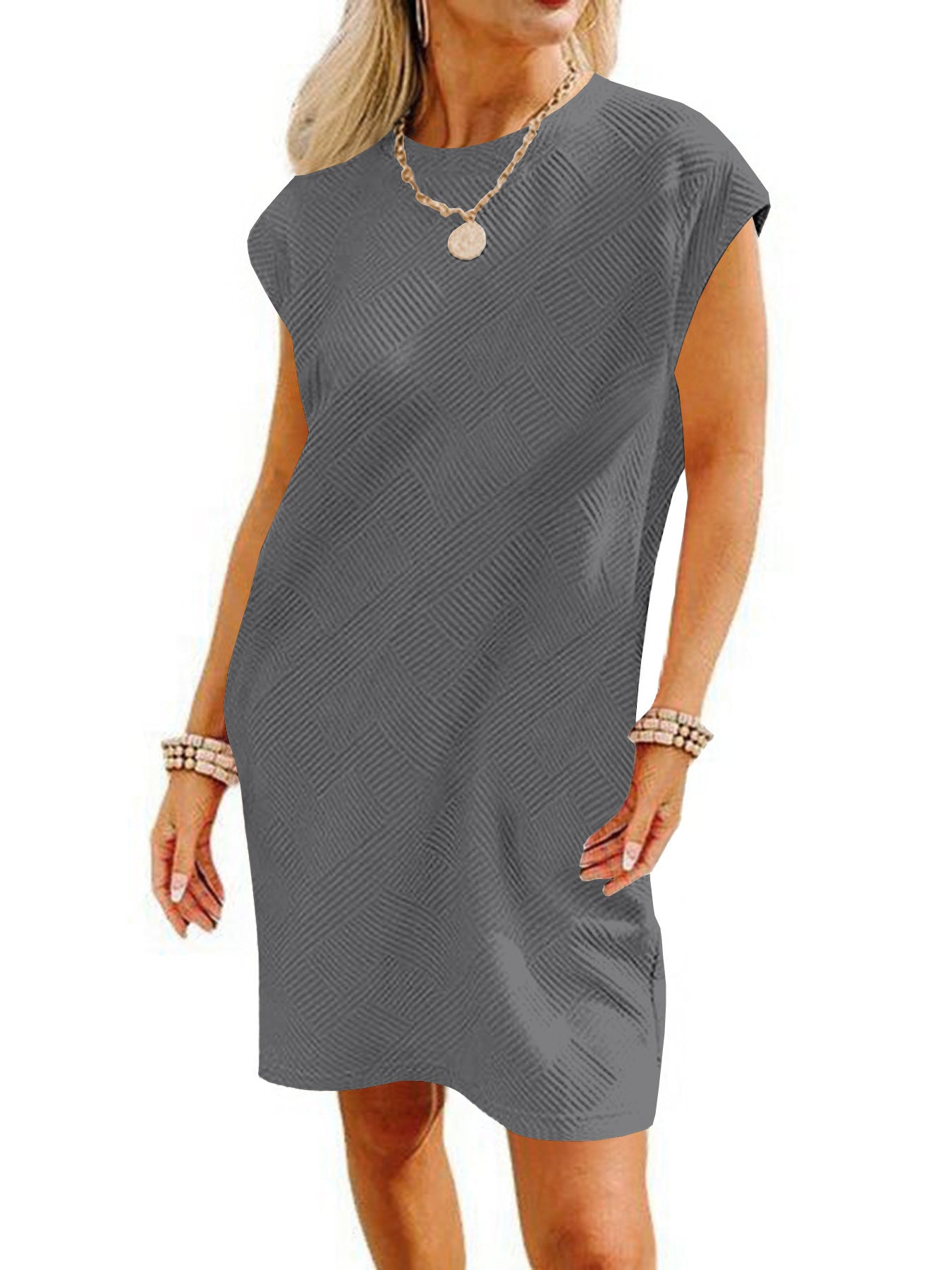 Pocket Texture Fabric Casual Dress Women