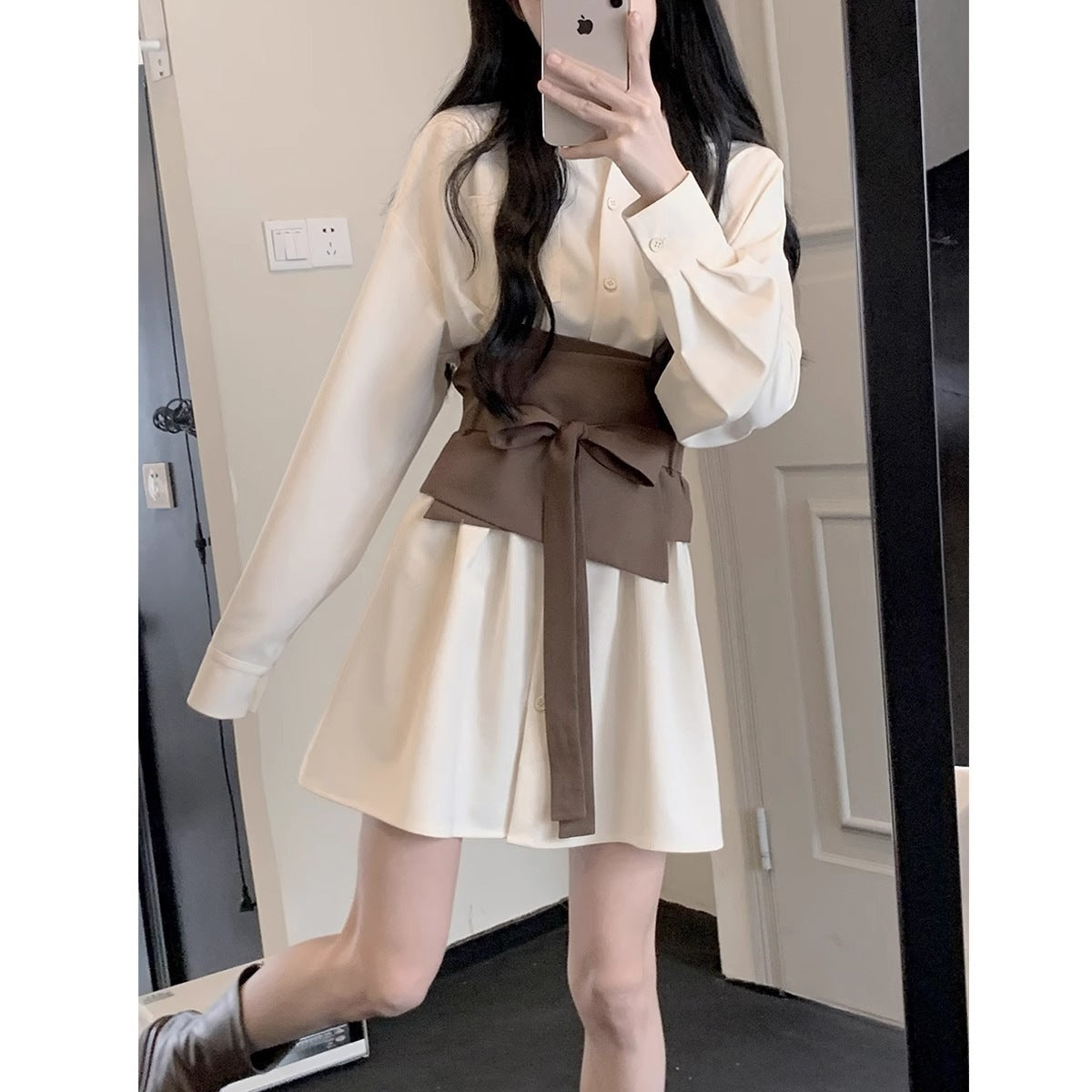 Long Sleeve Shirt Skirt Women's Temperament Slimming Dress