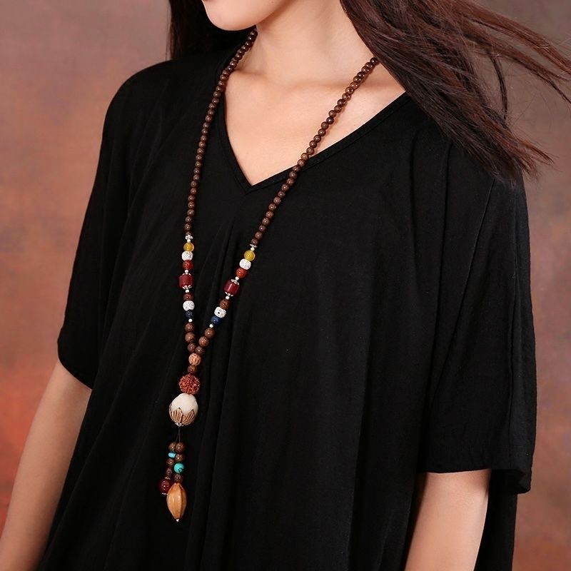 Retro Ethnic Sweater Chain Long Wooden Pendant